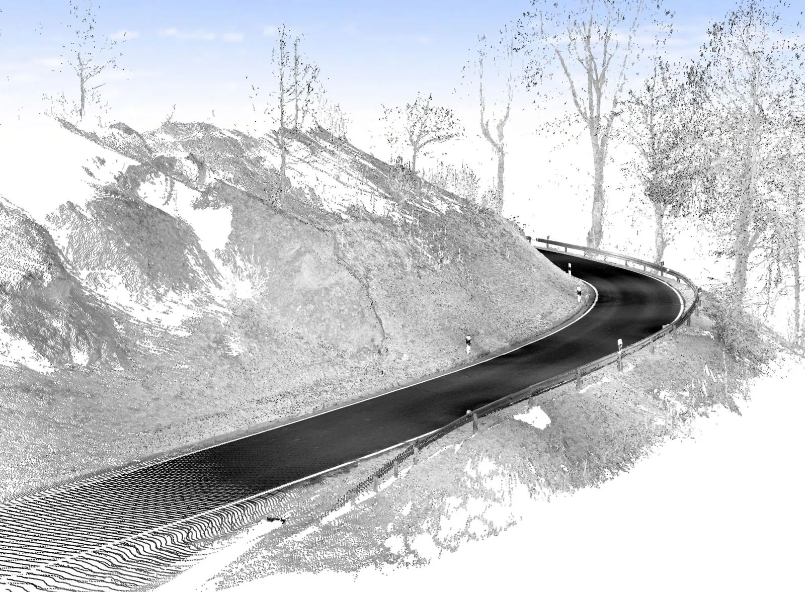 Punktwolke einer kurvigen Straße mit Böschung aus einem Laserscan