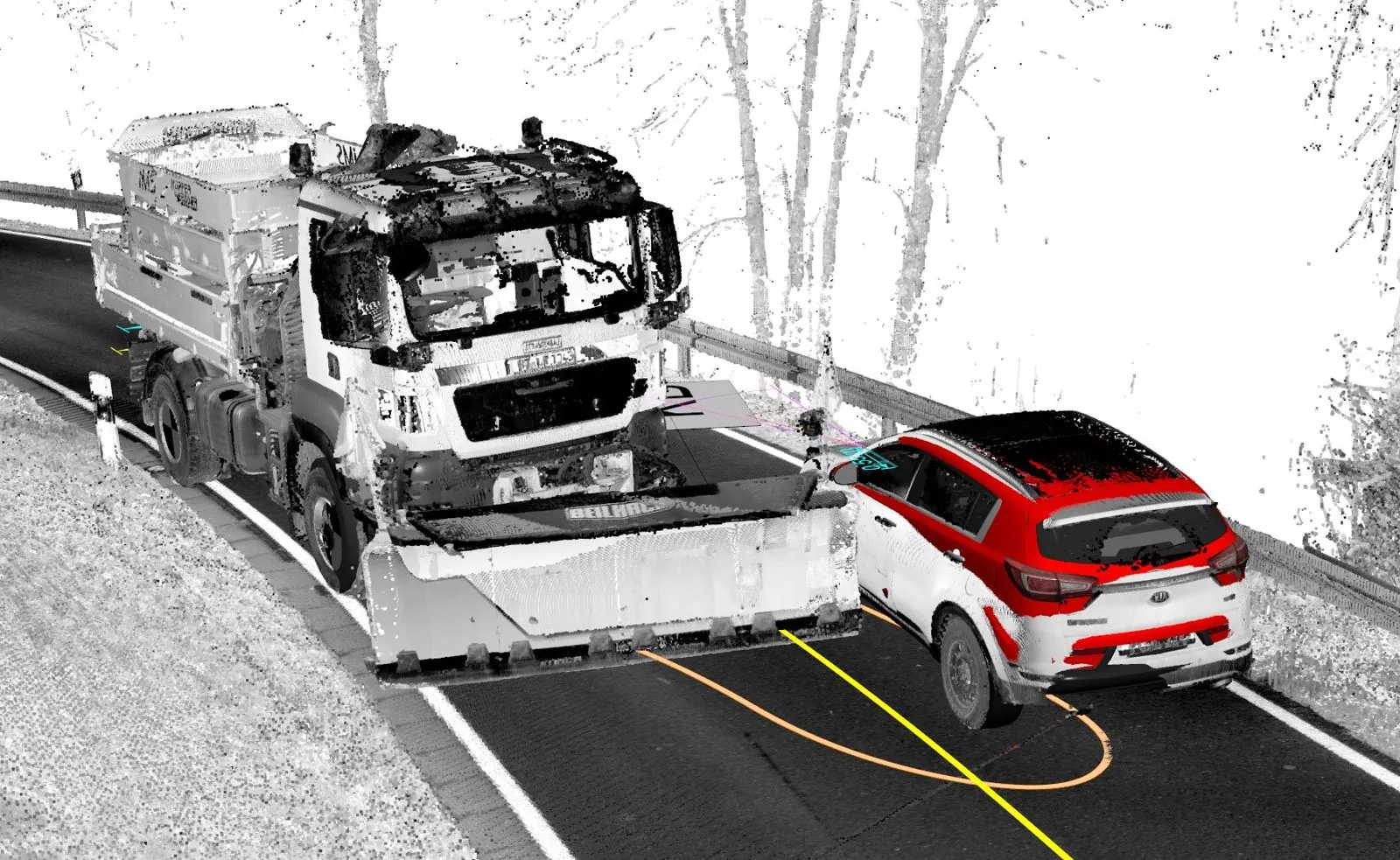 3D-Scan eines Lkw und eines Pkw nach einer Kollision