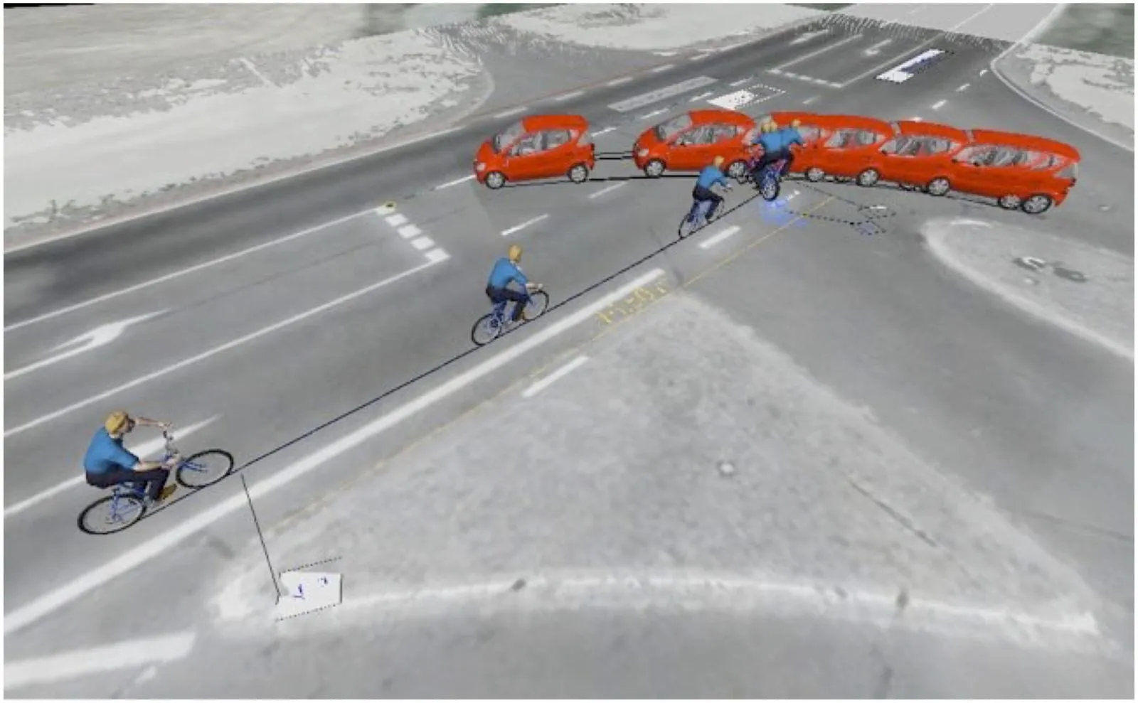 Simulation eines Radfahrers beim Queren einer Fahrbahn